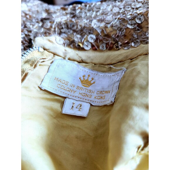 Vintage 50s 60s Gold Sequin Cocktail Dress: Mod Long Sleeve Shift, Women's M/L - Picture 3 of 13